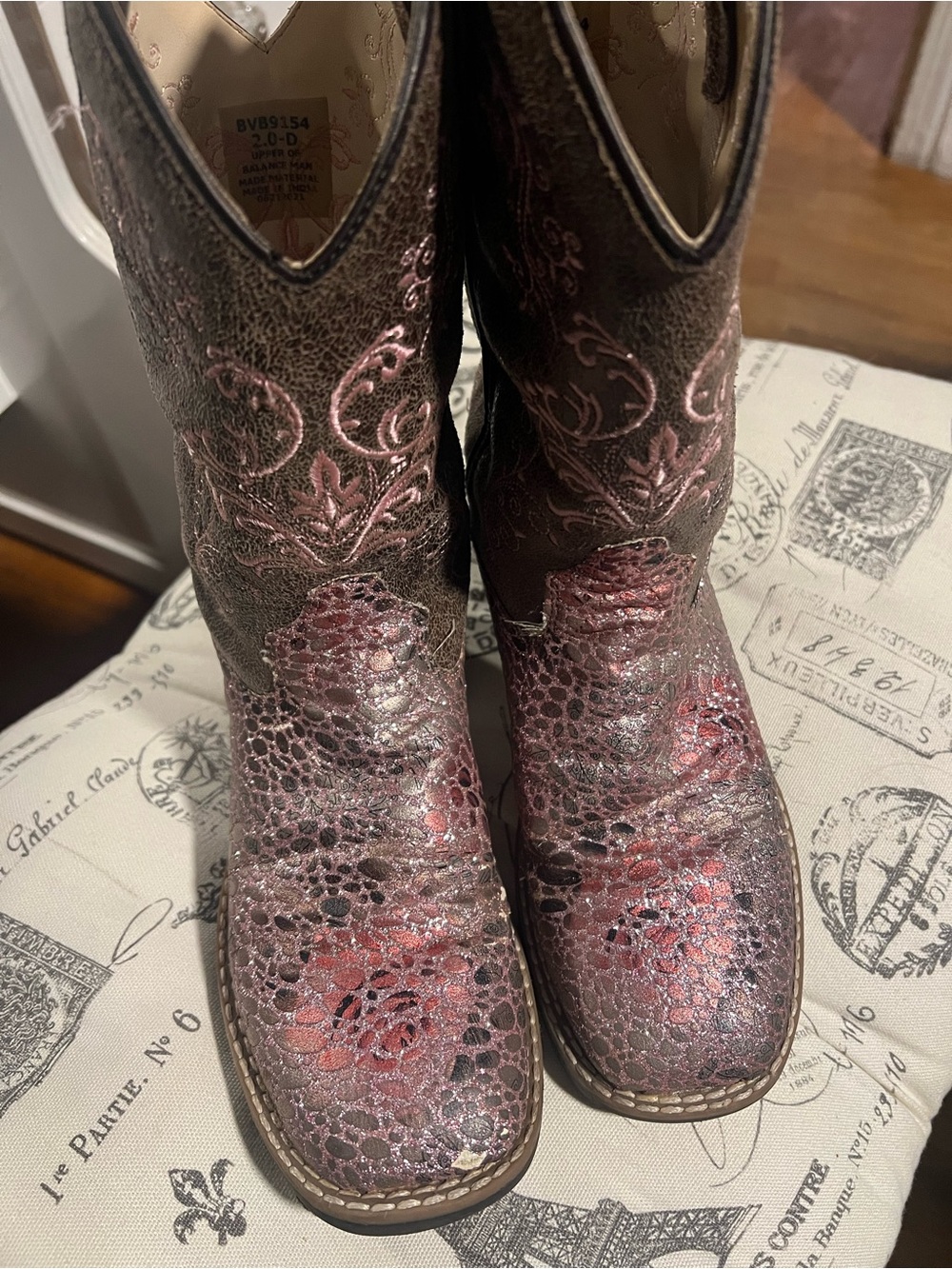 Distressed Pink Floral Western Boots by Unknown Brand